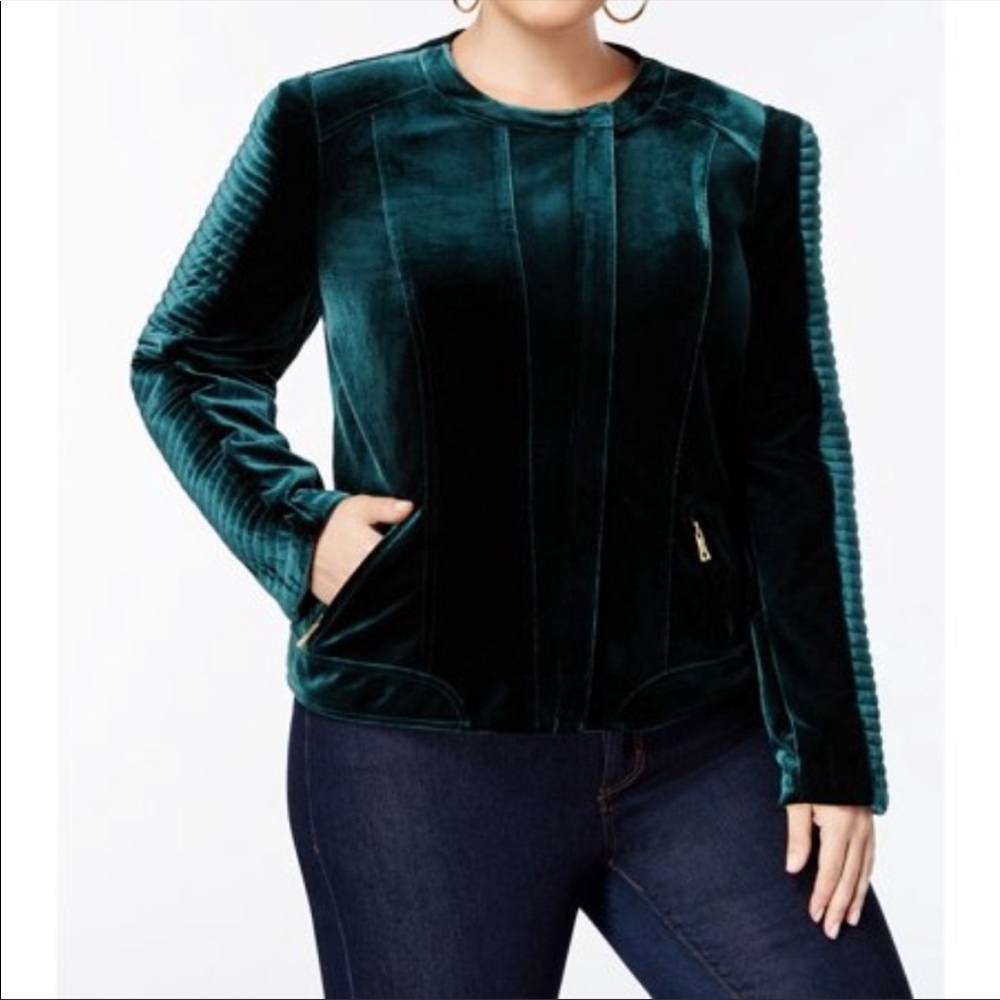 rich emerald green velvet moto jacket - INC 1x